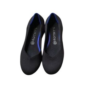 Rothy's Black Knit Slip-On Flats with Blue Trim